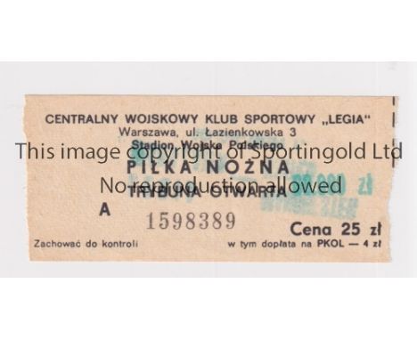 MANCHESTER UNITED       Ticket for the away Cup Winners' Cup tie v Legia Warsaw 10/4/1991.    Good