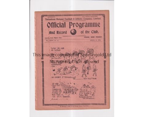 TOTTENHAM HOTSPUR            Programme for the home League match v Manchester City 14/4/1934, ex-binder.     Generally good