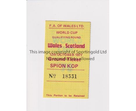 WALES V SCOTLAND 1977 AT LIVERPOOL F.C.      Ticket for the famous match at Anfield 12/10/1977.    Good