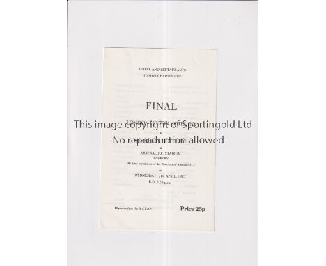 NEUTRAL AT ARSENAL      Programme for the Hotel and Restaurants Junior Charity Cup Final, London Hilton Hotel v Berkeley Hote