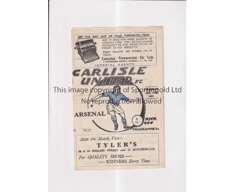 ARSENAL     Programme for the away FA Cup Replay v Carlisle United 11/1/1951, very slight horizontal crease and staple remove