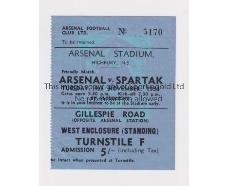 ARSENAL     Ticket for the home Friendly v Spartak Moscow 9/11/1954.    Generally good