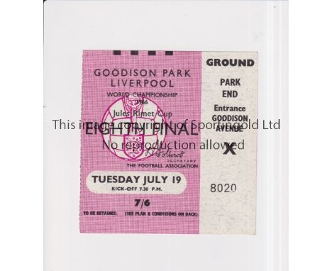 1966 WORLD CUP / EVERTON     Ticket for Portugal v Brazil 19/7/1966 at Goodison Park.       Generally good