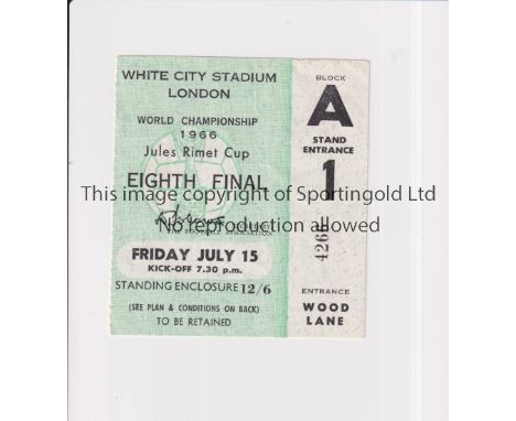 1966 WORLD CUP / WHITE CITY    Ticket for match played at White City Stadium July 15/7 Uruguay v France.    Good