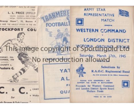 WESTERN COMMAND        Three programmes for the matches, including the Friendly v Stockport County 15/12/1958, staple removed