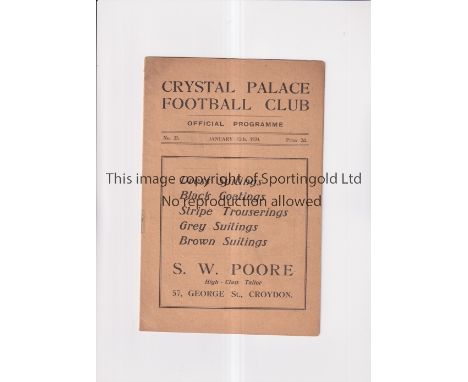 CRYSTAL PALACE V TOTTENHAM HOTSPUR 1924 FA CUP     Programme for the tie at Palace on 12/1/1924. Page 14 very slightly worn. 