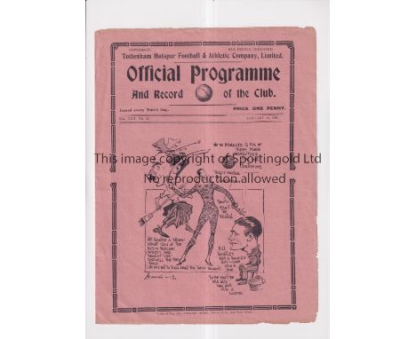 TOTTENHAM HOTSPUR     Programme for the home League match v Nottingham Forest 15/1/38, minor repairs inside, minor paper loss
