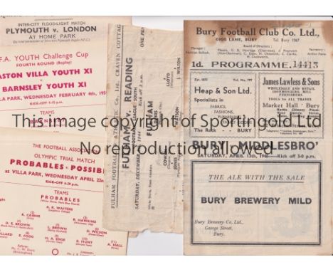 FOOTBALL PROGRAMMES     Miscellany of 12 programmes, most in substandard condition, Derby v Wolves 48/9, heavily folded, Walt