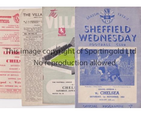 CHELSEA     Twenty three away programmes: 52/3 v Sheffield Wednesday and Aston Villa, 47/8 v Aston Villa signed on the line-u