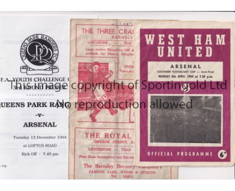 ARSENAL    Ten programmes for away Friendlies, Reserves and Youth matches including Millwall 50/1 scores entered, Ipswich 59/