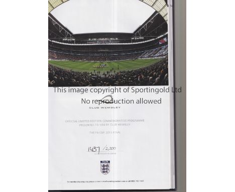 2015 FA CUP FINAL / ARSENAL V ASTON VILLA      Limited edition Club Wembley hardback bound programme with certificate No. 143