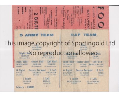 WARTIME FOOTBALL IN ITALY      Two single sheet programmes, including for game 5/5/45, Allied Football Championships Quarter 