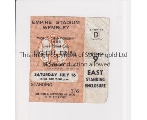 1966 WORLD CUP / WEMBLEY      Ticket for England v Mexico 16/7/1966, creased and slightly worn.      Fair