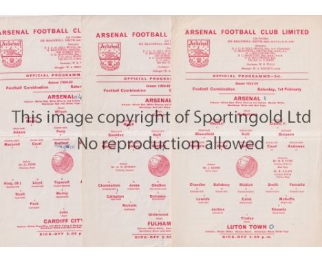 ARSENAL     Twenty five single card Reserve Team home programmes: 63/4 v Luton, 64/5 v Fulham, Cardiff, Shrewsbury and Northa