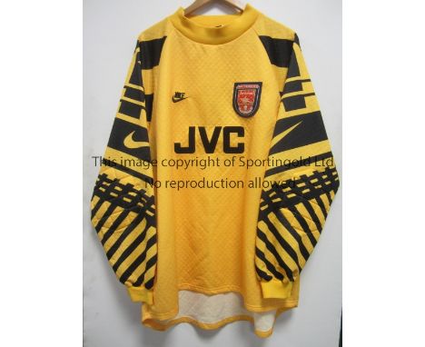 ARSENAL GOALKEEPER SHIRT      Yellow long sleeve with black pattern for 1994-96 with Premier League number 1 on the back. Six