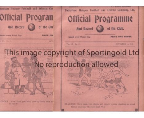 FOOTBALL LEAGUE V SOUTHERN LEAGUE          Two programmes for the Inter-League matches at Tottenham Hotspur 17/10/1910, minor