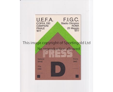 1977 EUROPEAN CUP FINAL / BORUSSIA MONCHENGLADBACH v LIVERPOOL     Played 25/5/1977 at Stadio Olimpico, Rome. Official ''PRES