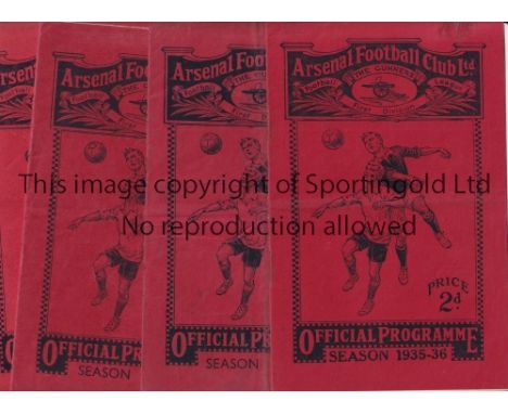 ARSENAL V BRENTFORD     Four programmes for League matches at Arsenal 4/4/1936, staples removed, 9/9/1936, folded, slightly w