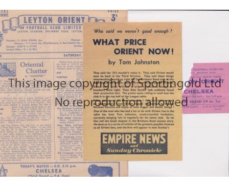 CHELSEA      Ticket, torn on entry, programme, slightly creased and single sheet advertising flyer insert 21/10 for the away 
