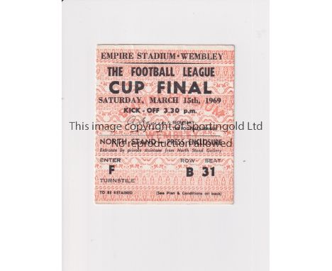 1969 LEAGUE CUP FINAL / ARSENAL V SWINDON TOWN        Press ticket for the match at Wembley. Unusual card ticket as all of th
