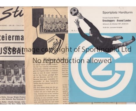 ARSENAL      Three programme for away European matches v Sturm Graz 21/10/1970, Beveren Waas 16/12/1970, both Double Season a