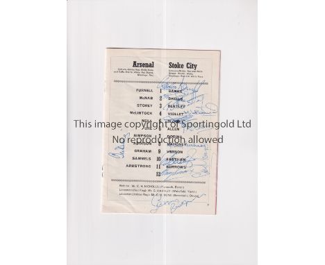 STOKE CITY 1967 AUTOGRAPHS      Programme for the away League match v Arsenal 6/5/1967 signed in pen by all 12 Stoke players 