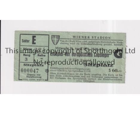 1970 ECWC FINAL / MANCHESTER CITY V GORNIK ZABRZE      Seat ticket for the match 29/4/1970 in Vienna, slightly creased.     G