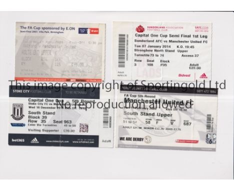 MANCHESTER UNITED      Four tickets for away cup ties v Stoke City 18/12/2013 LC, v Watford 14/4/2007 FA Cup S-F, Derby Count