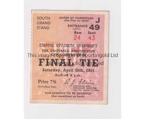 1951 FA CUP FINAL    Seat ticket for Newcastle United v Blackpool, team and score written on the back.    Generally good