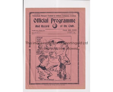 TOTTENHAM HOTSPUR V MANCHESTER UNITED 1937      Programme for the League match at Tottenham 9/10/1937.    Good