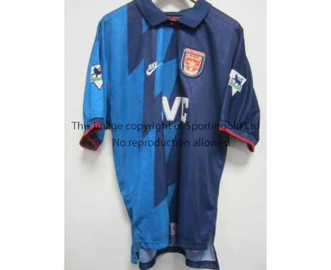 ARSENAL PLAYER ISSUE SHIRT / JOHN JENSEN        Dark blue and light blue short sleeve shirt for season 1995/6 with Premier Le