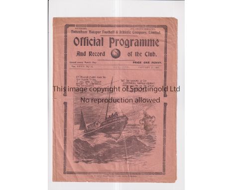 TOTTENHAM HOTSPUR            Programme for the home League match v Manchester City 12/1/1935, slightly creased and clear tape