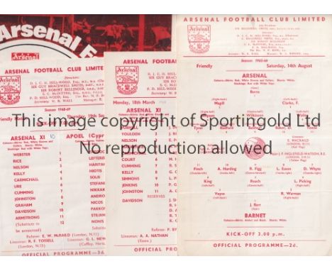 ARSENAL      Seven programmes for home Friendlies v Barnet 65/6, slightly creased, England Youth 66/7, slightly folded in fou