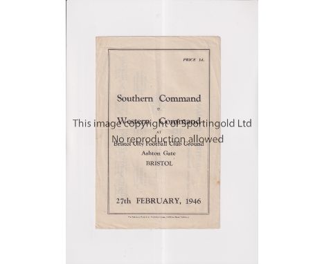 SERVICES FOOTBALL AT BRISTOL CITY F.C. 1946     Four page programme for Western Command v Southern Command 27/2/1946 at Ashto