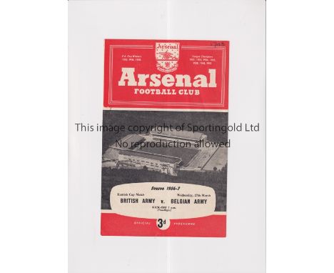NEUTRAL AT ARSENAL / DUNCAN EDWARDS      Programme for British Army v Belgian Army 27/3/1957, team changes. Edwards, Foulkes,