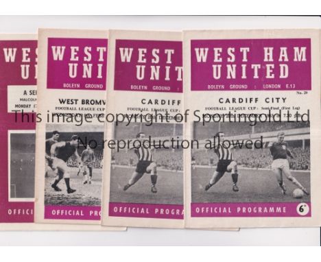 WEST HAM UNITED     Seventeen programmes: 14 homes v Cardiff City 65/6 LC S-F X 2, WBA 66/7 LC S-F, All-Star XI 58/9, Israel 