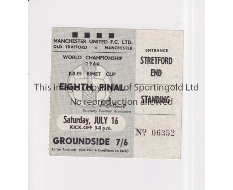 1966 WORLD CUP / MANCHESTER UNITED     Ticket for Portugal v Bulgaria 16/7/1966 at Old Trafford.       Generally good