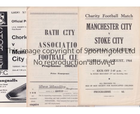 MANCHESTER CITY     Three away programmes v Stoke City 9/8/1964 in the Isle of Man, Bath City 66/7 Friendly and Chorley 69/70