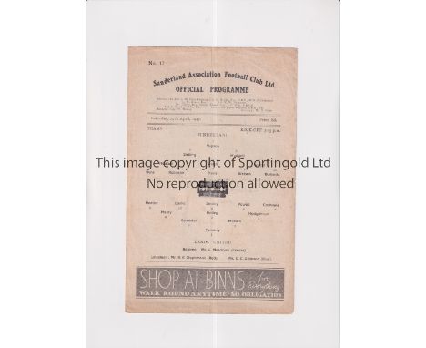 SUNDERLAND V LEEDS UNITED 1947       Programme for the League match at Sunderland 12/4/1947, slightly creased.      Generally