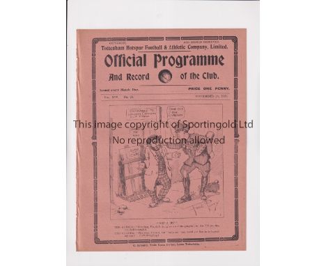 1921 LONDON CHALLENGE CUP FINAL AT TOTTENHAM HOTSPUR      Programme for Crystal Palace v Arsenal 28/11/1921, ex-binder.     G