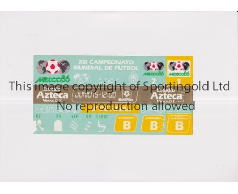 1986 WORLD CUP       Unused ticket for Mexico v Bulgaria v Italy 15/6/1986 at the Aztec Stadium. Small paper loss bottom left