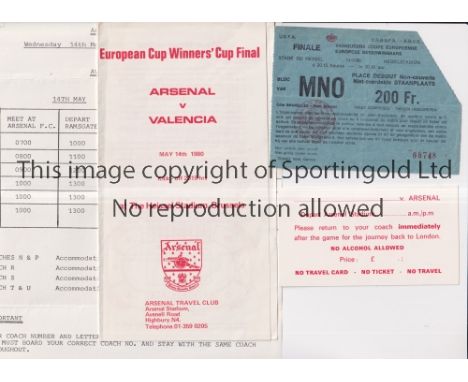 ARSENAL      Ticket, Arsenal Travel Club itinerary, Coach card and Coach itinerary.      Good