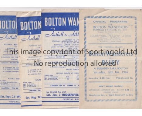 BOLTON WANDERERS      Eight home programmes v Bury 12/1/46, Huddersfield Town 3rd Round FA Cup 7/1/56,(match abandoned 46 min
