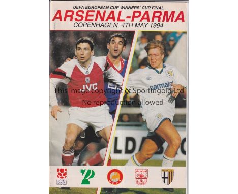 1994 ECWC FINAL / ARSENAL V PARMA       Programme with insert, ticket and complete 5 part Press Pack for the match in Copenha