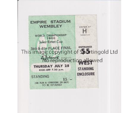 1966 WORLD CUP 3/4 PLACE PLAY-OFF AT WEMBLEY     Ticket for 28/7 Portugal v Soviet Union.    Generally good