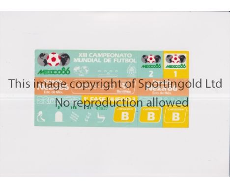1986 WORLD CUP      Unused ticket for Scotland v Uruguay 13/6/1986 at the Neza 86 Stadium, staple holes on the left.   Genera