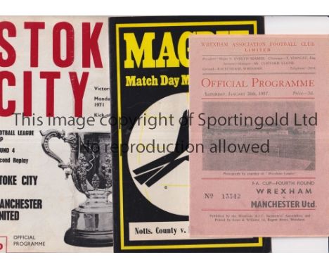 MANCHESTER UNITED       Seventeen away programmes v Wrexham 56/7 FA Cup with replacement outer covers, Stoke City 71/2 League