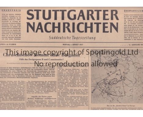 TOTTENHAM HOTSPUR      Away Friendly v VfB Stuttgart 3/8/1957 at Neckarstadion, Stuttgart. 6-page Issue of the Stuttgart dail