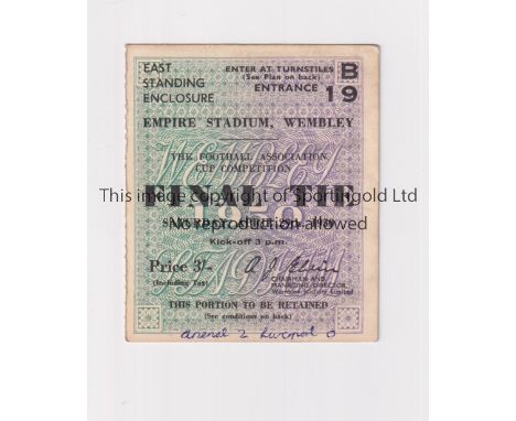 1950 FA CUP FINAL    Ticket for Arsenal v Liverpool, team and score written in the bottom margin.     Generally good