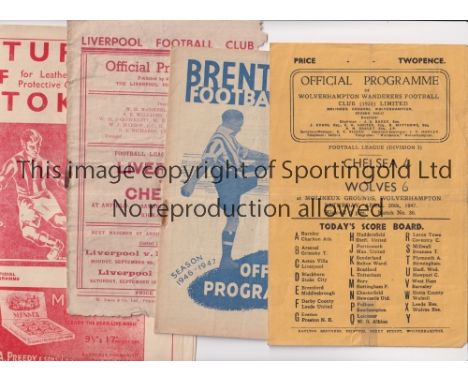 CHELSEA     Four programmes: 3 for the away matches in the 1946/7 season v Brentford, Wolves, score on the cover, small tape 